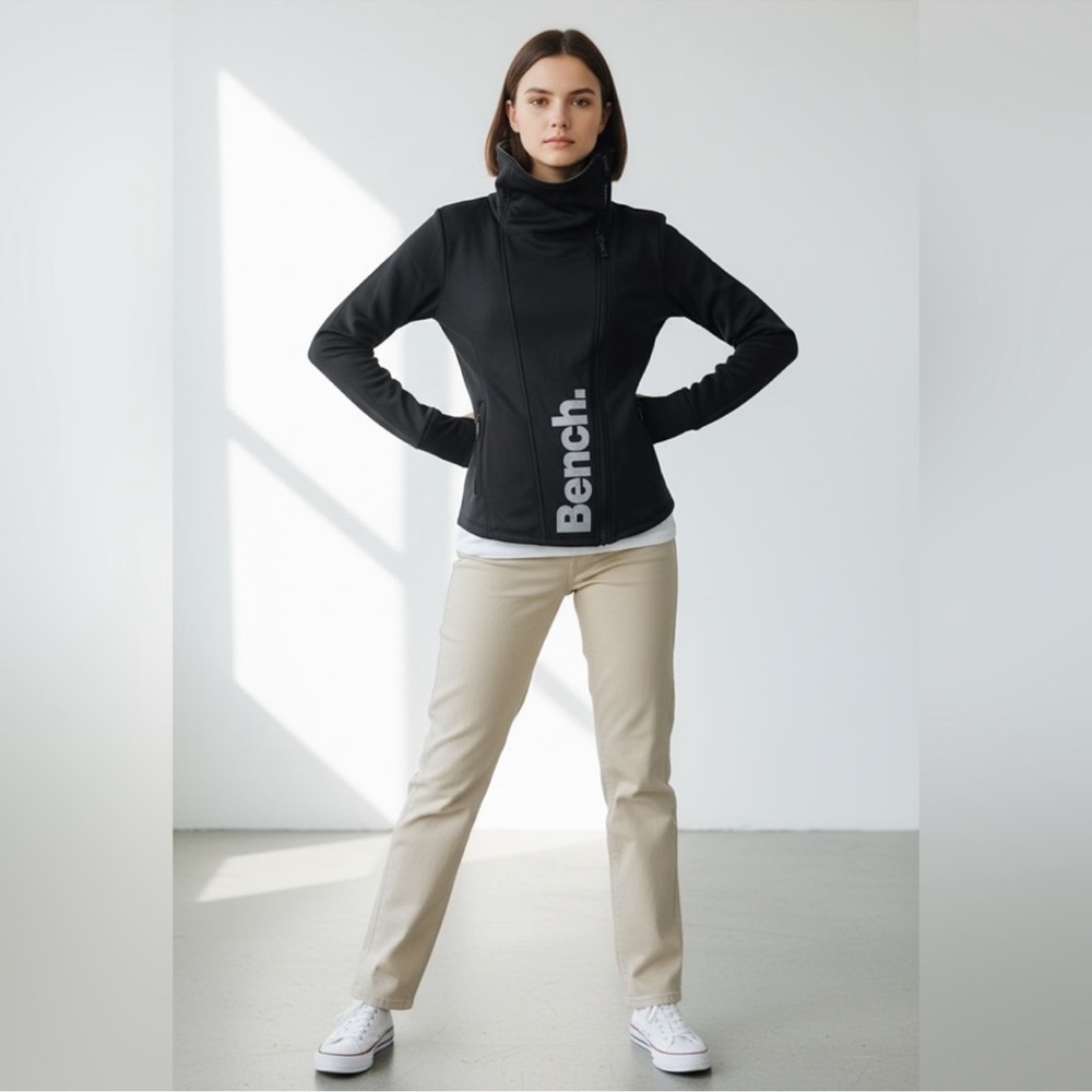 Bench black athleisure full zip gorpcore thumbholes casual jacket size large